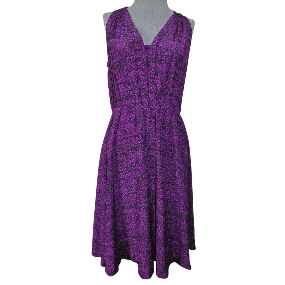 Rebecca Taylor Purple Print V Neck Silk Dress Size 2